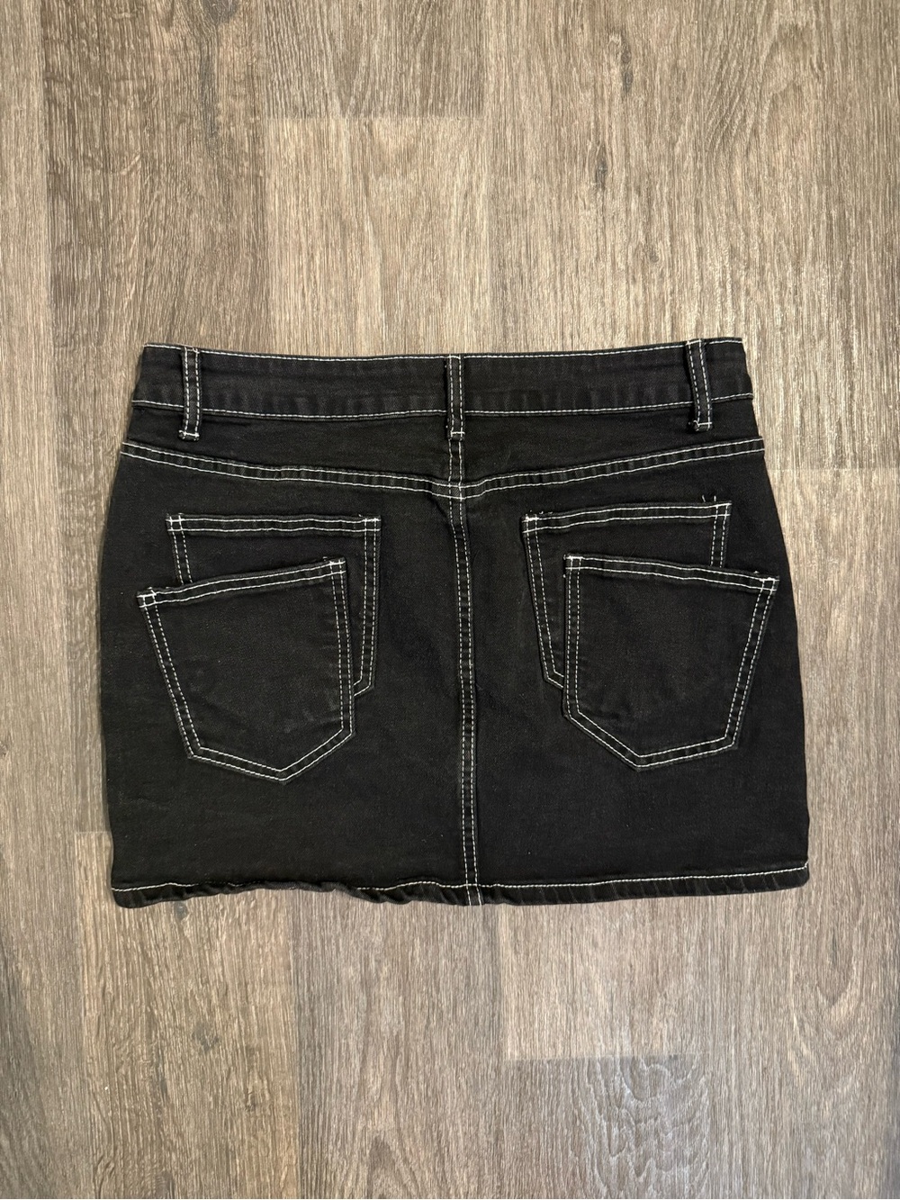 Women's Black Denim Mini Skirt with Contrast Stitching